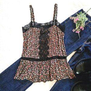 American Eagle Outfitters Women's Tank Top Size Small Black Floral Lace Boho Y2K